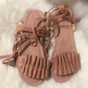 Suede Nude Strap-up flats